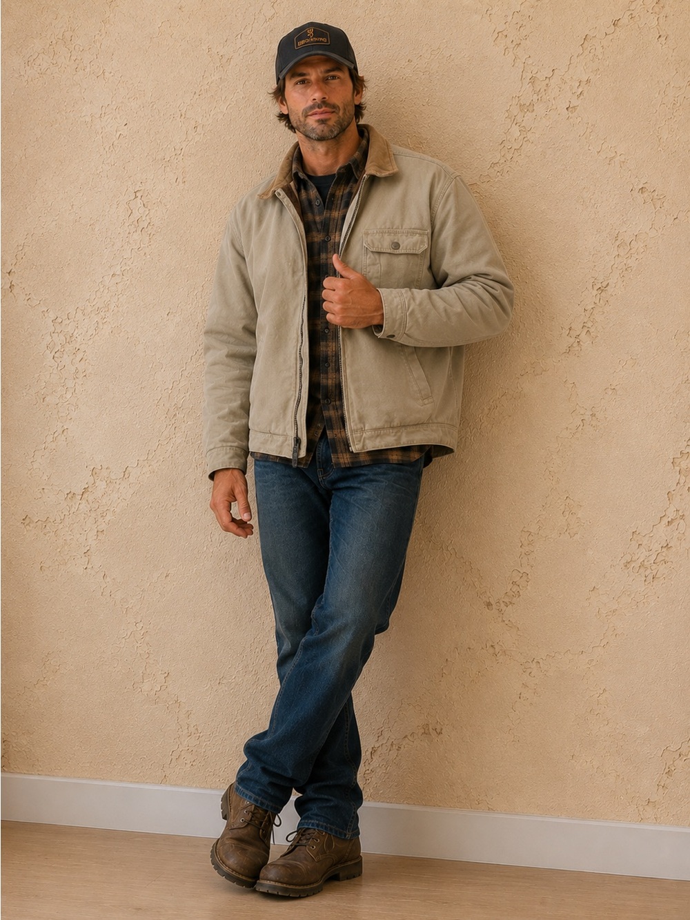 Faded Glory Men’s Size Canvas Work Jacket Lined Corduroy Collar XL 46/48